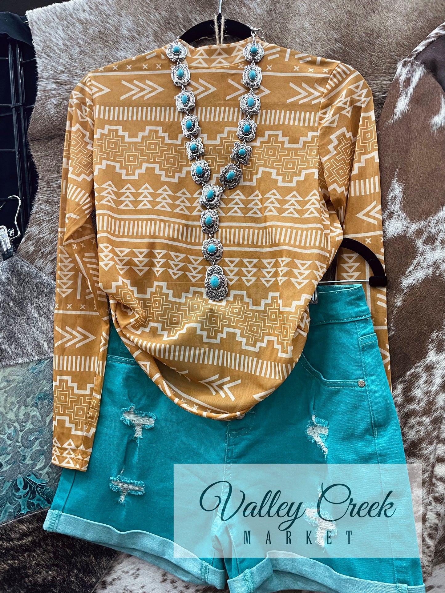 Turquoise Distressed Shorts