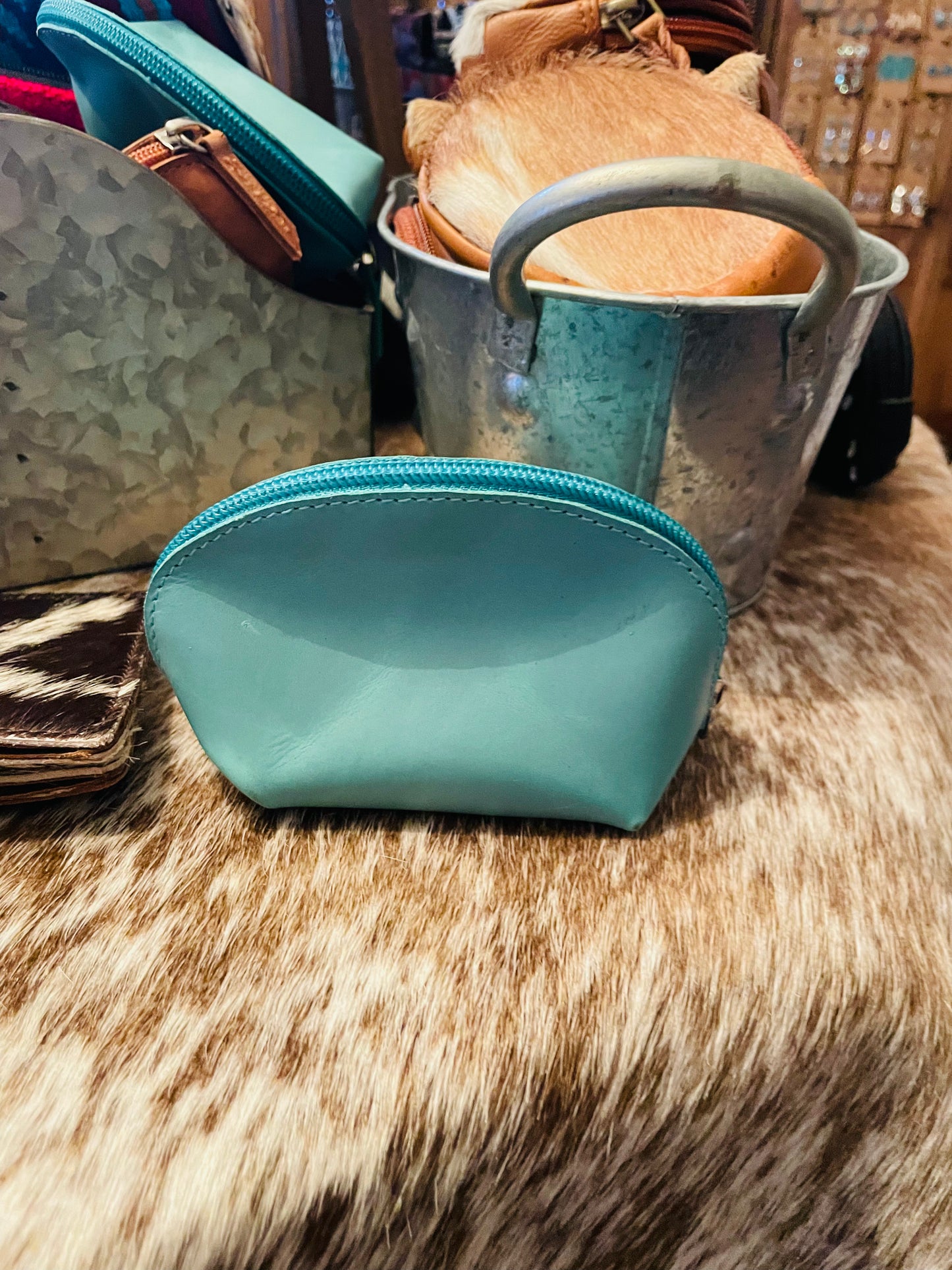 Turquoise Leather Coin Pouch
