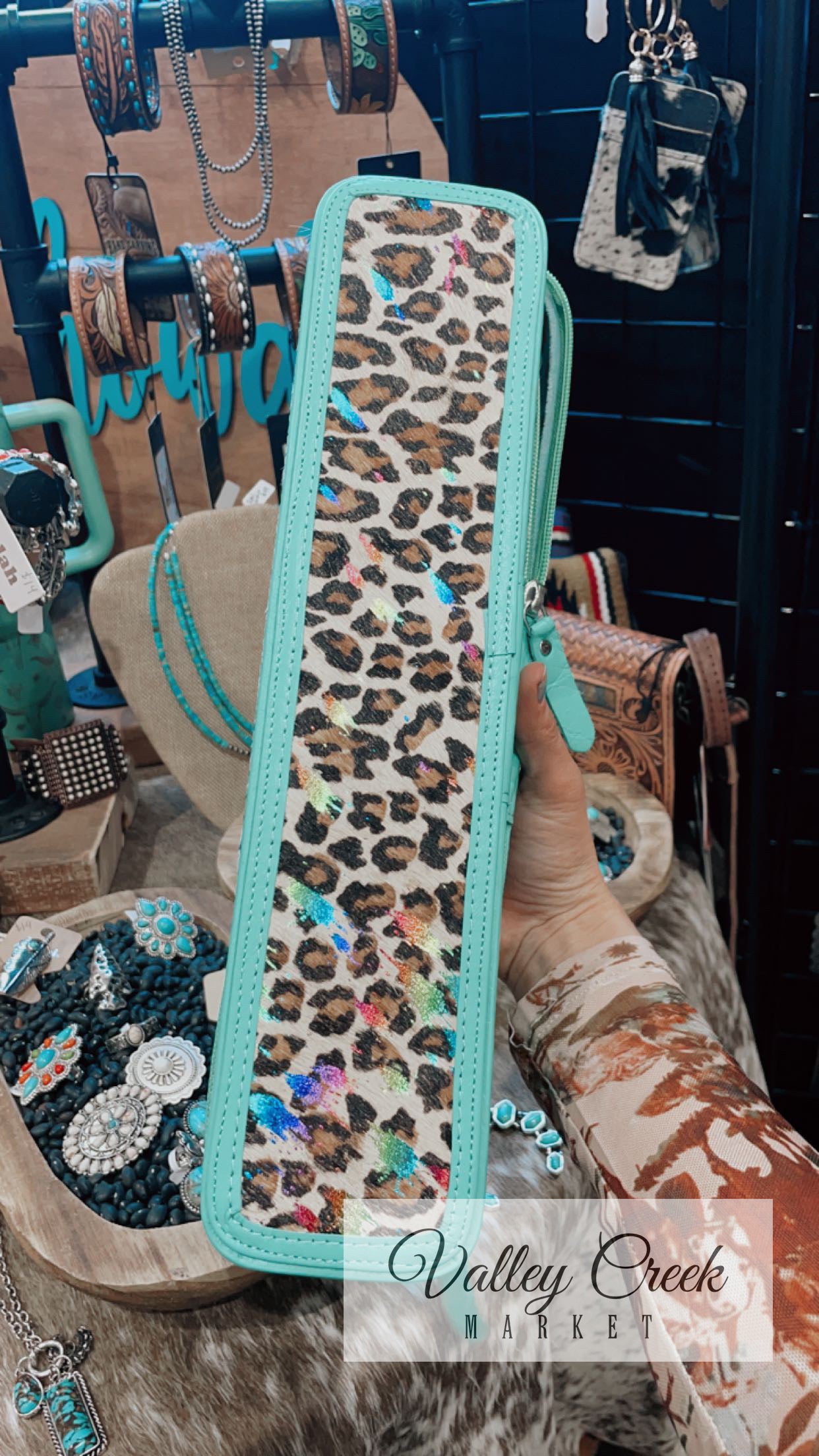 Turquoise Leopard Hair Straightener Case