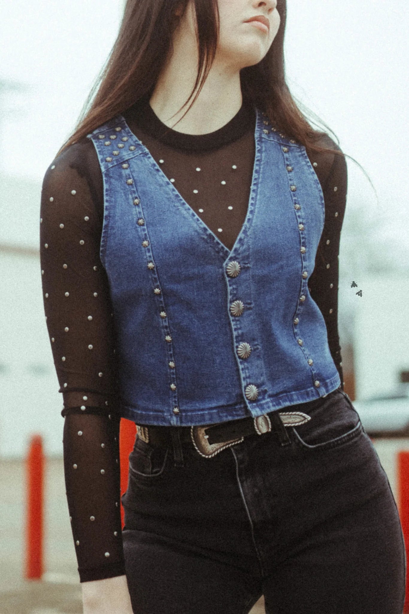 Denim concho vest