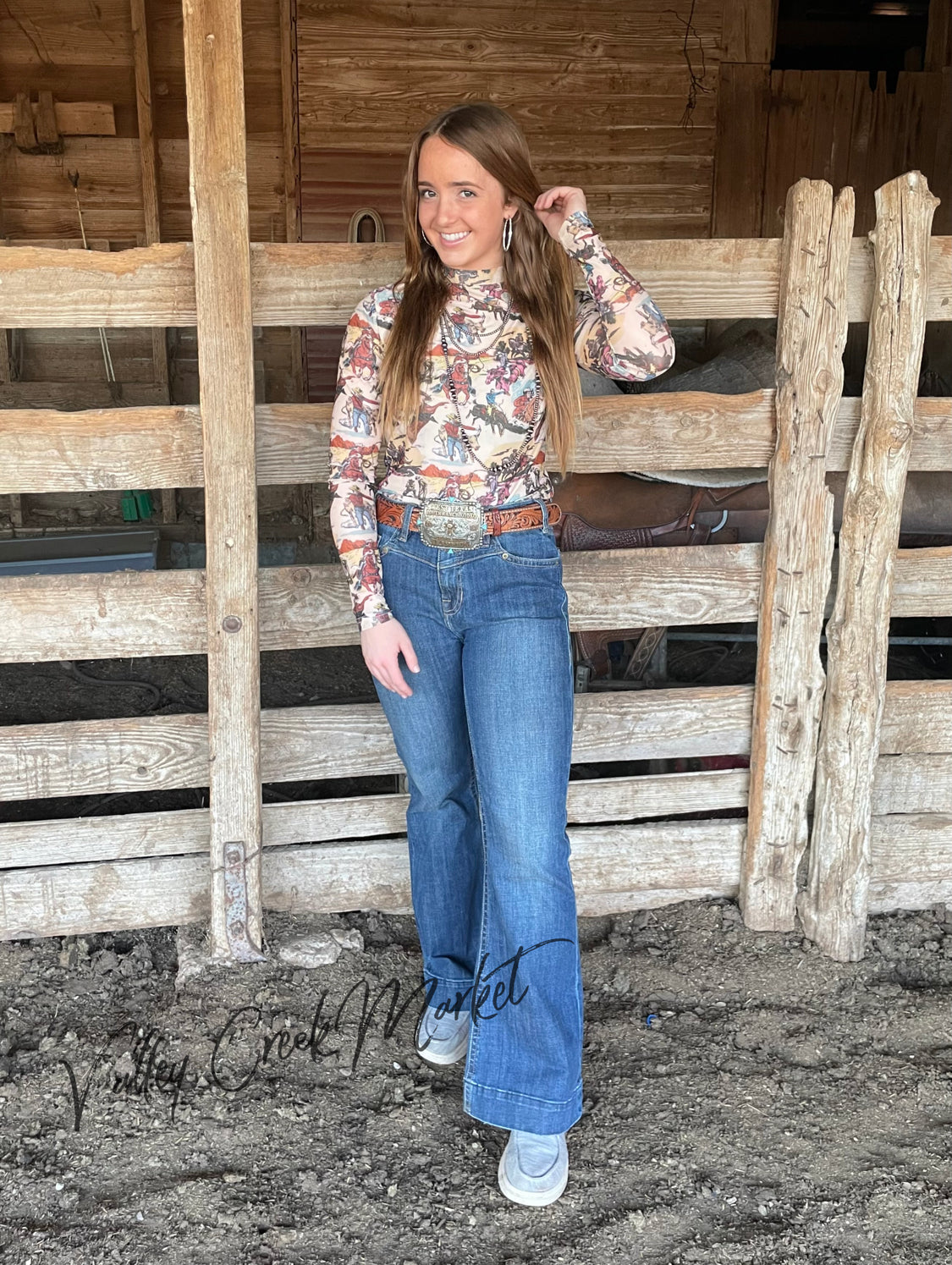 Vintage Western Cowboy Mesh Top