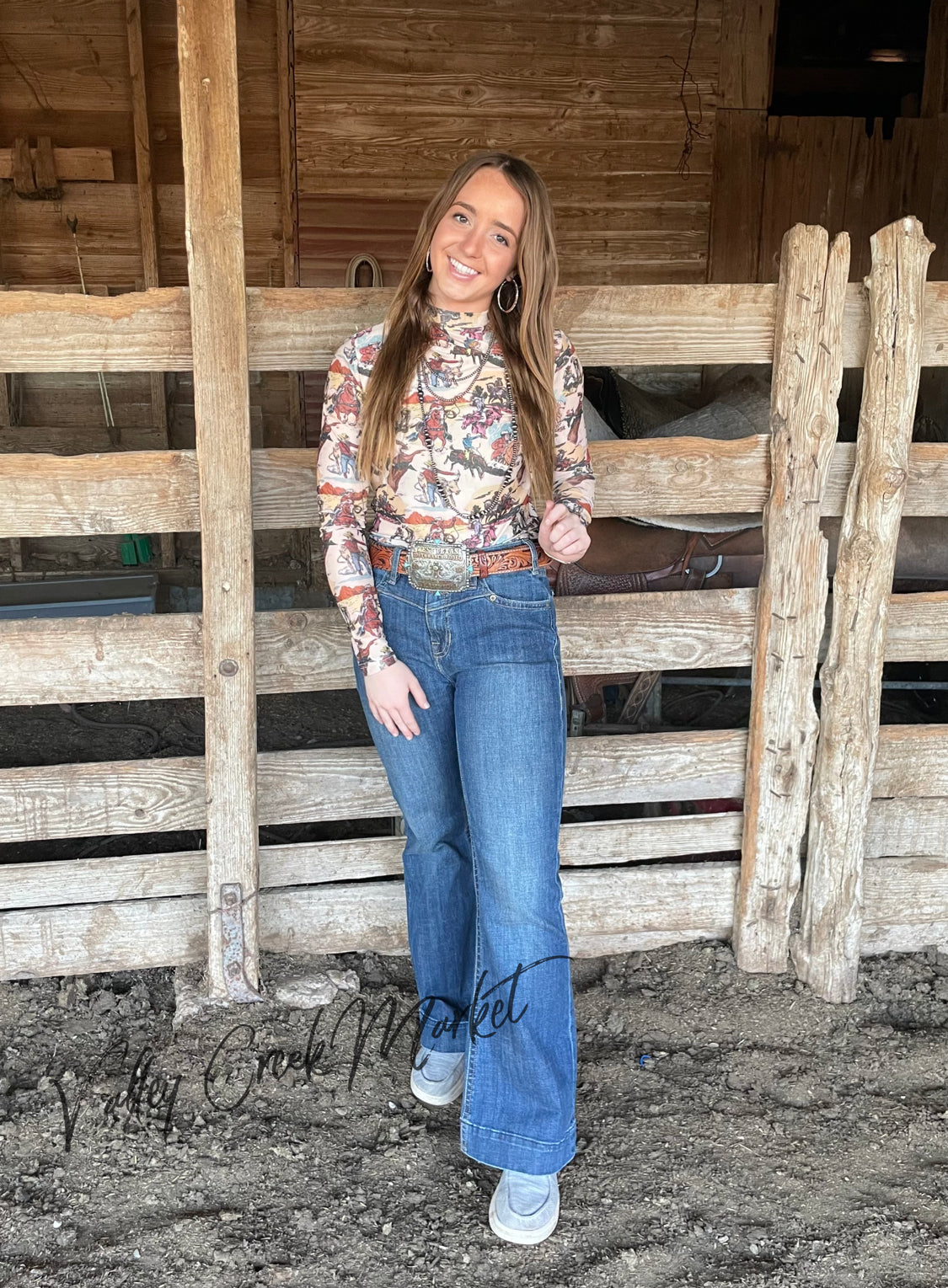 Vintage Western Cowboy Mesh Top