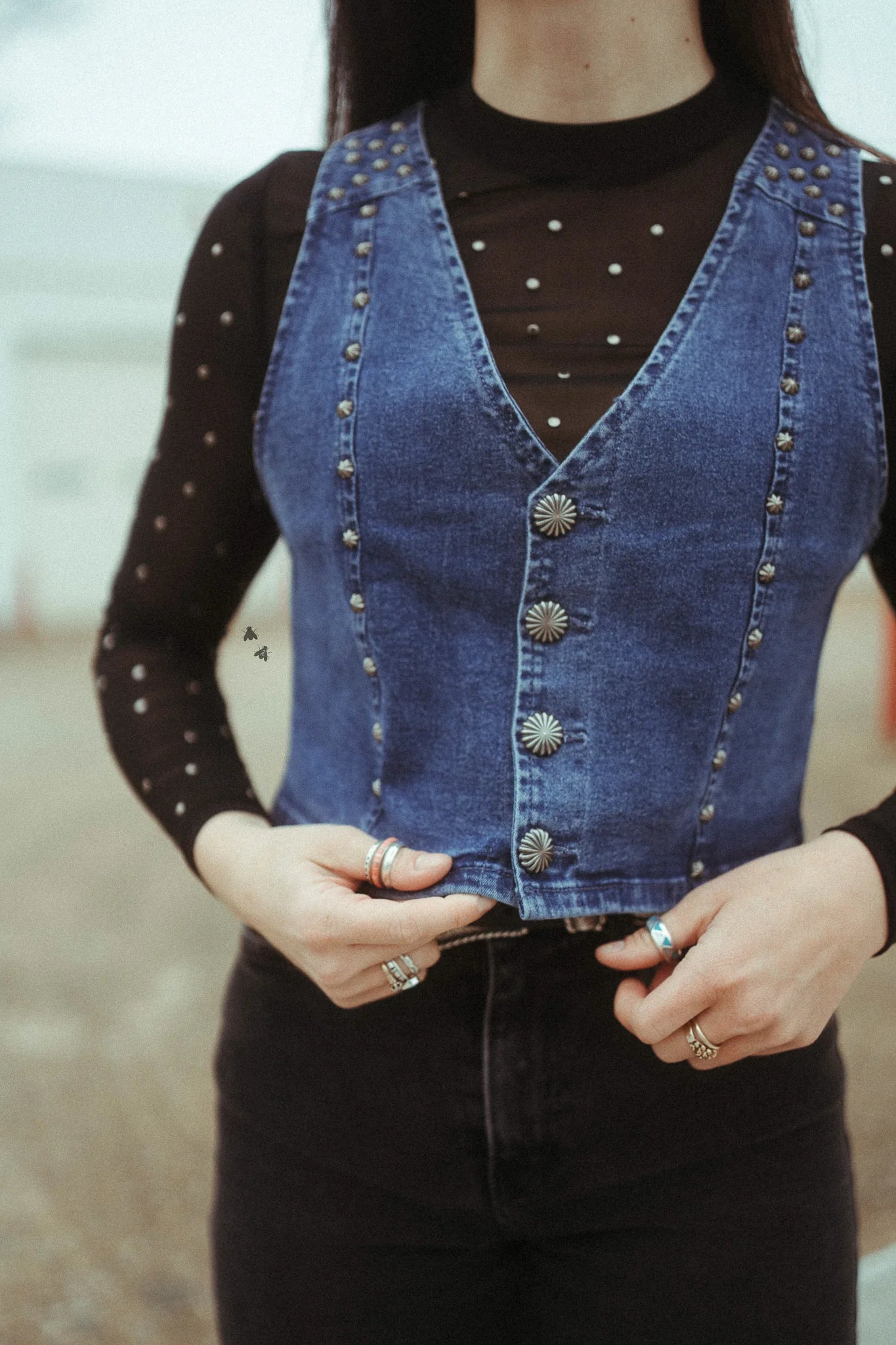 Denim concho vest