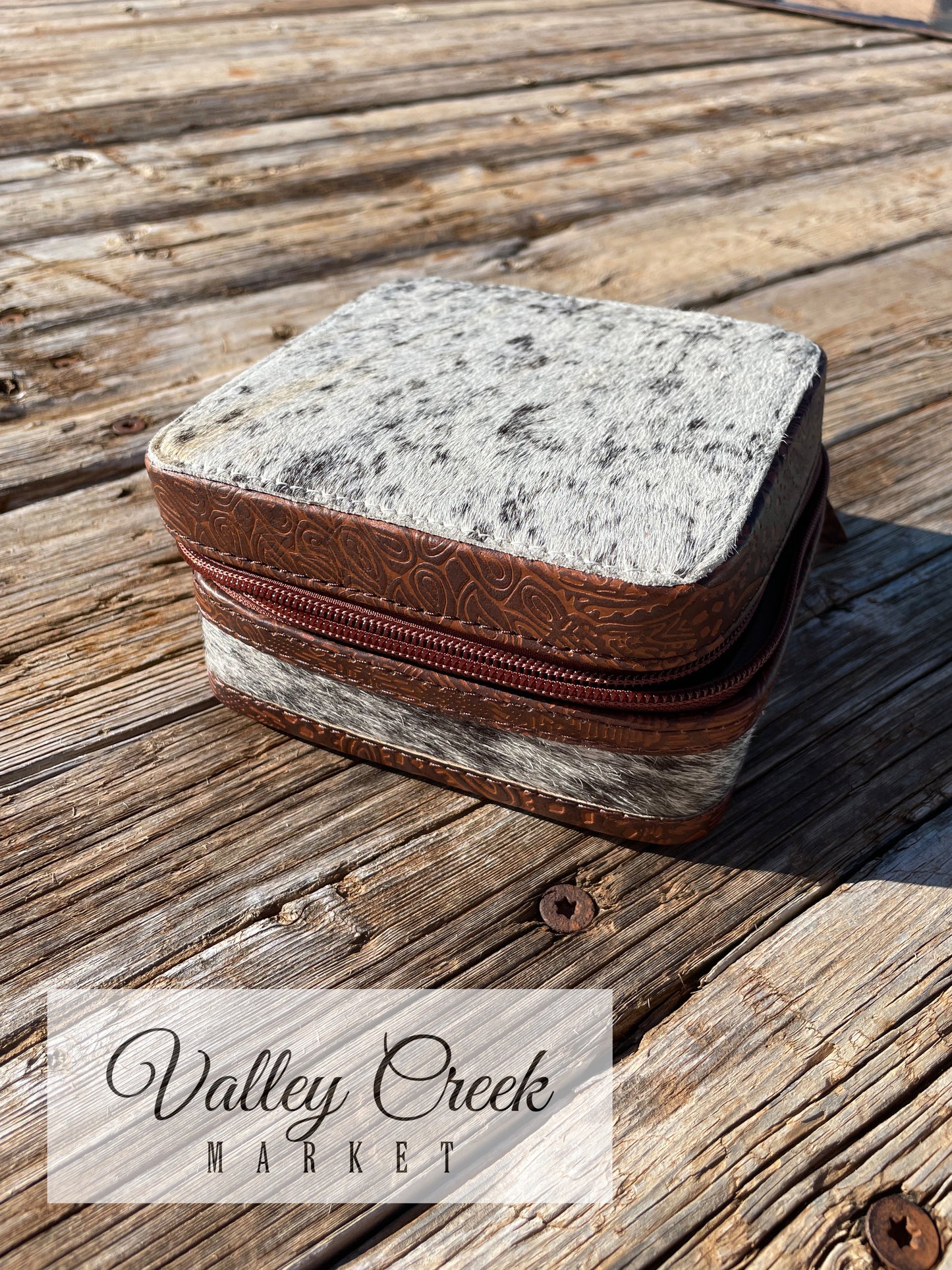 Square Dark Cowhide Jewelry Box