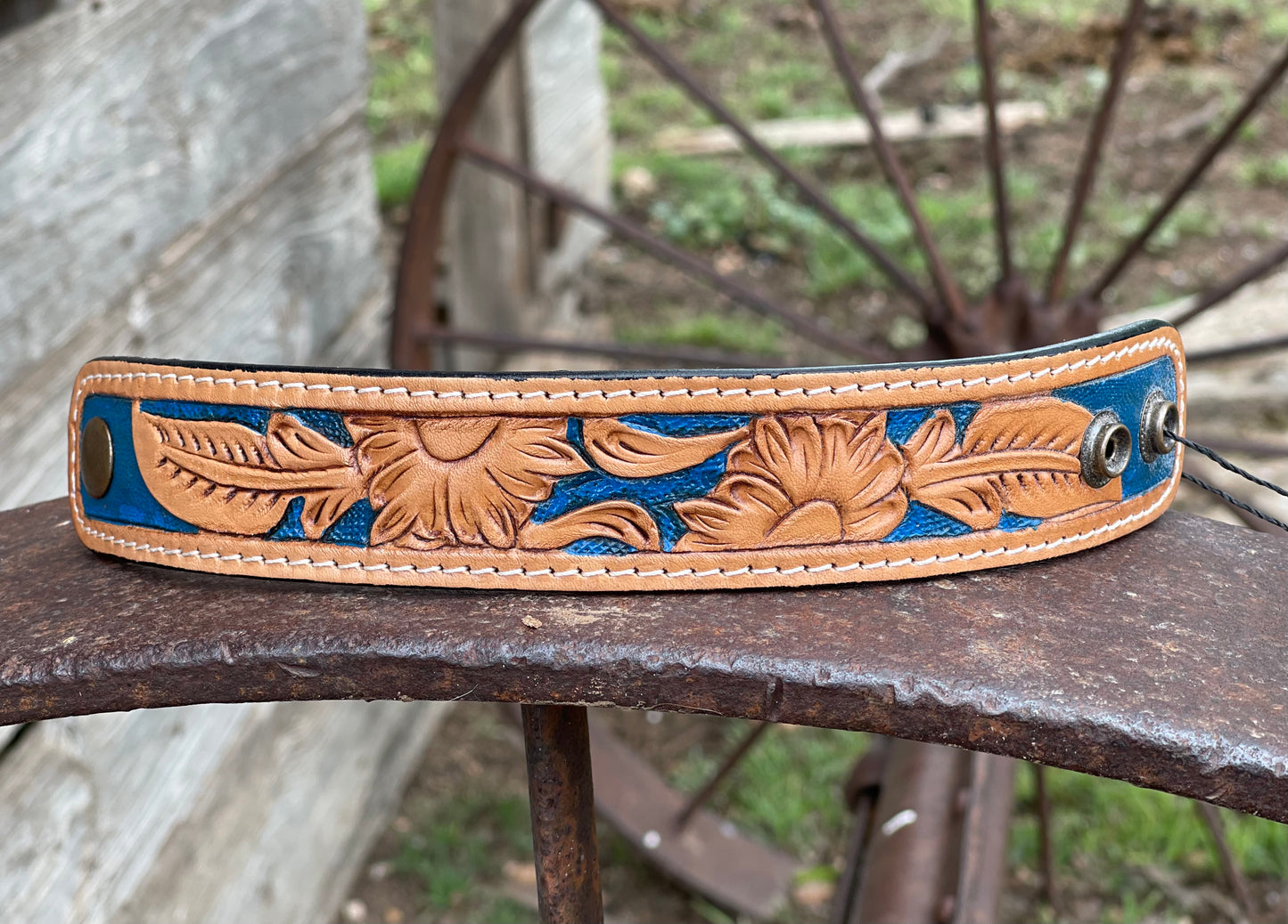 American Darling blue tooled leather bracelet