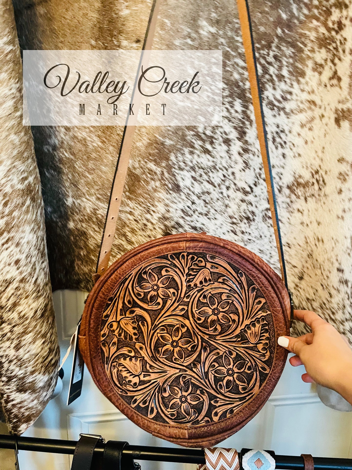 Tooled Leather Canteen Handbag