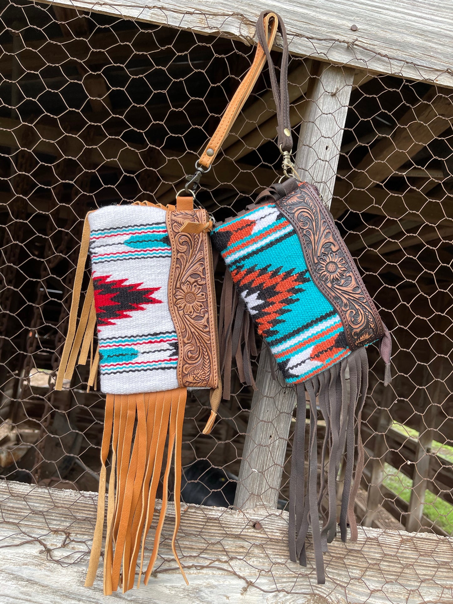 American Darling Saddle blanket wristlet clutch with double side fringe