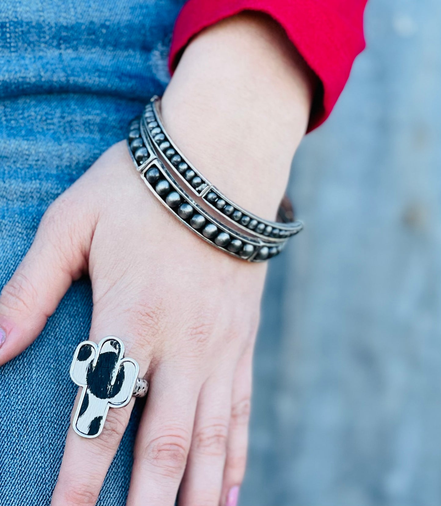 Cactus Cowhide Adjustable Ring