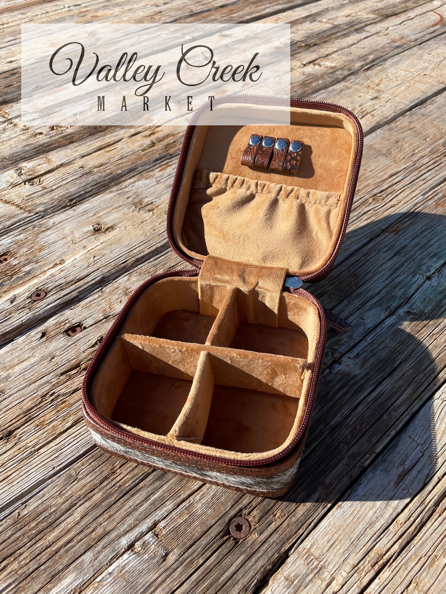 Square Dark Cowhide Jewelry Box
