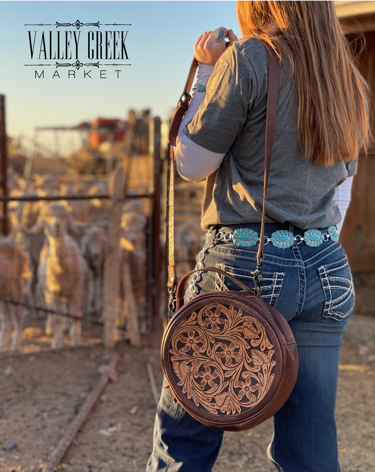 Tooled Leather Canteen Handbag by American Darling