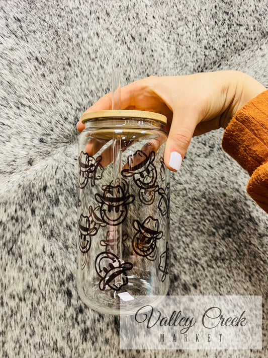 Happy Cowboy Glass Cup