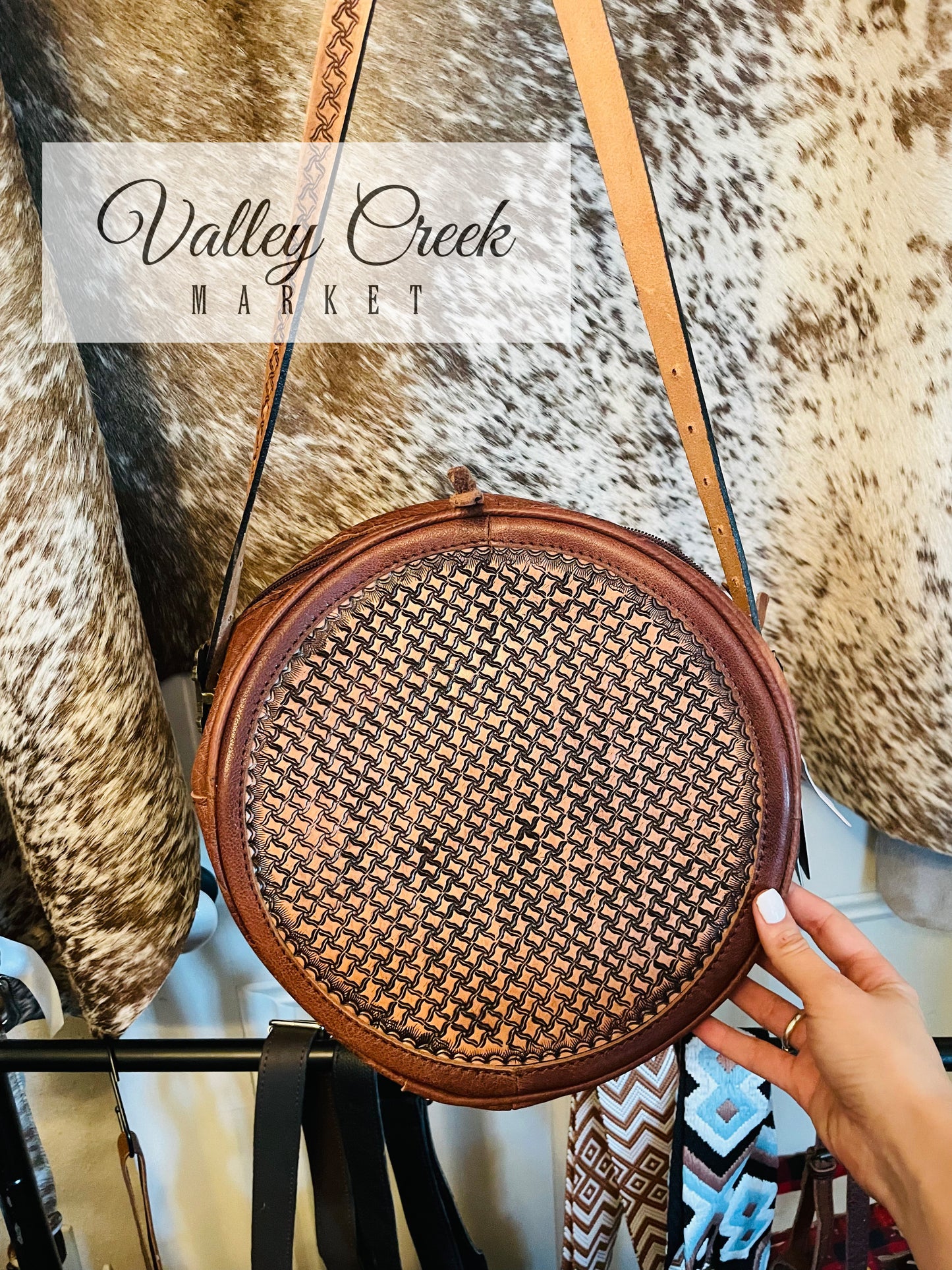 Tooled Leather Canteen Handbag