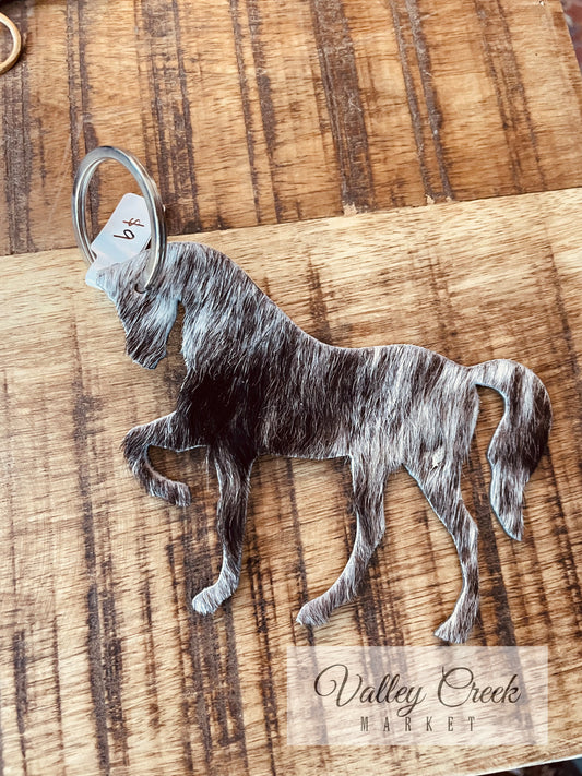 Cowhide Horse Keychain