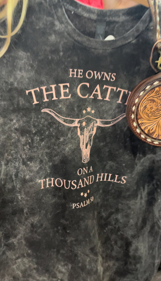 He Owns The Cattle Acid Wash Graphic Tee