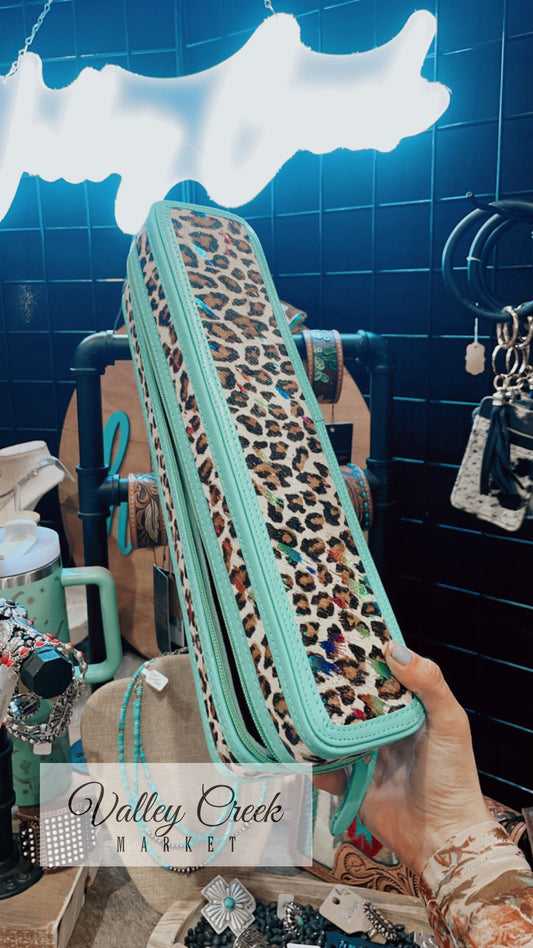 Turquoise Leopard Hair Straightener Case