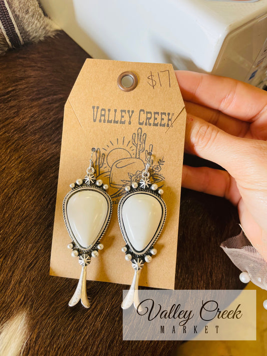 White Stone Blossom Earrings