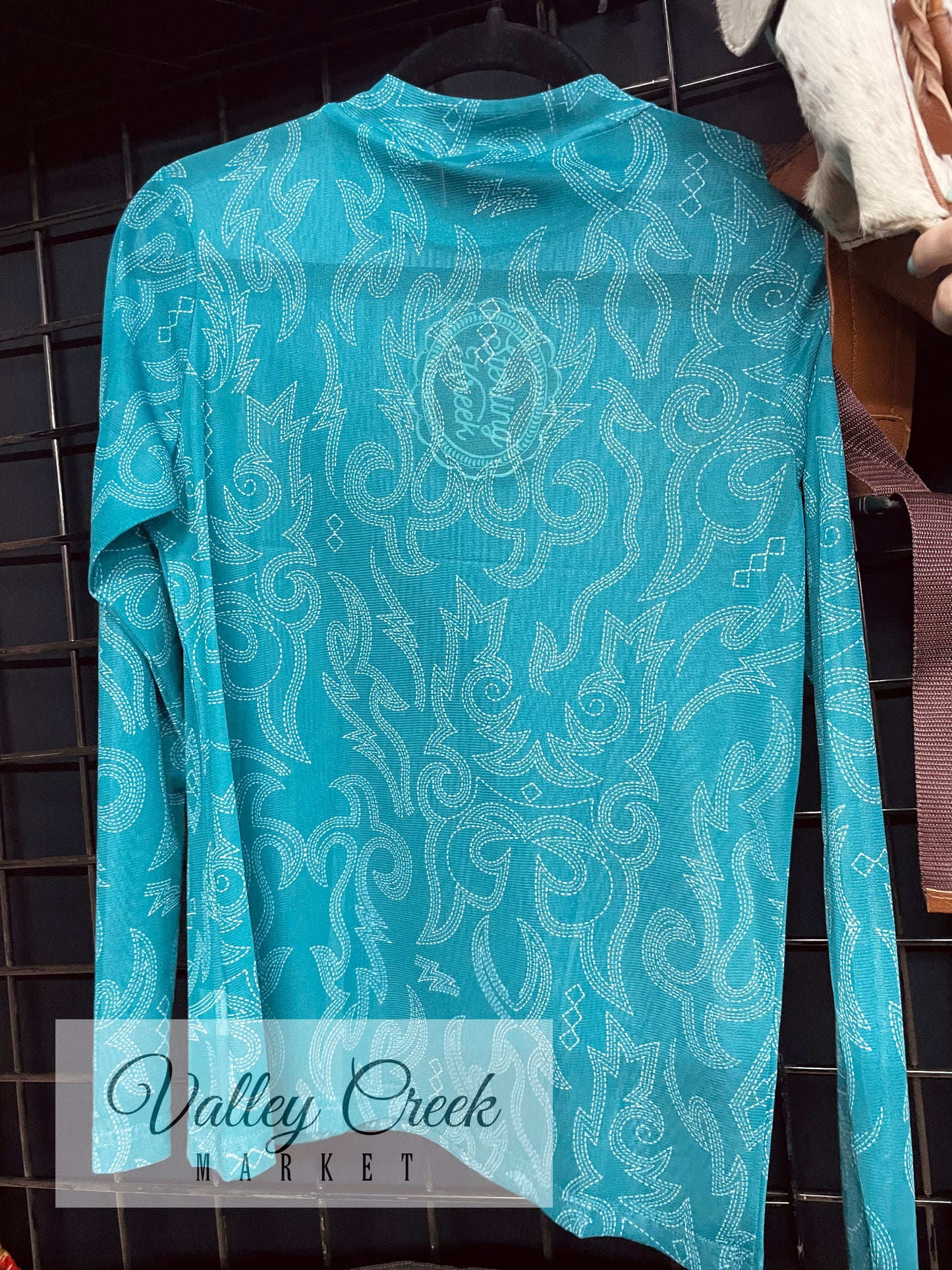 Turquoise Boot Stitch Mesh Top