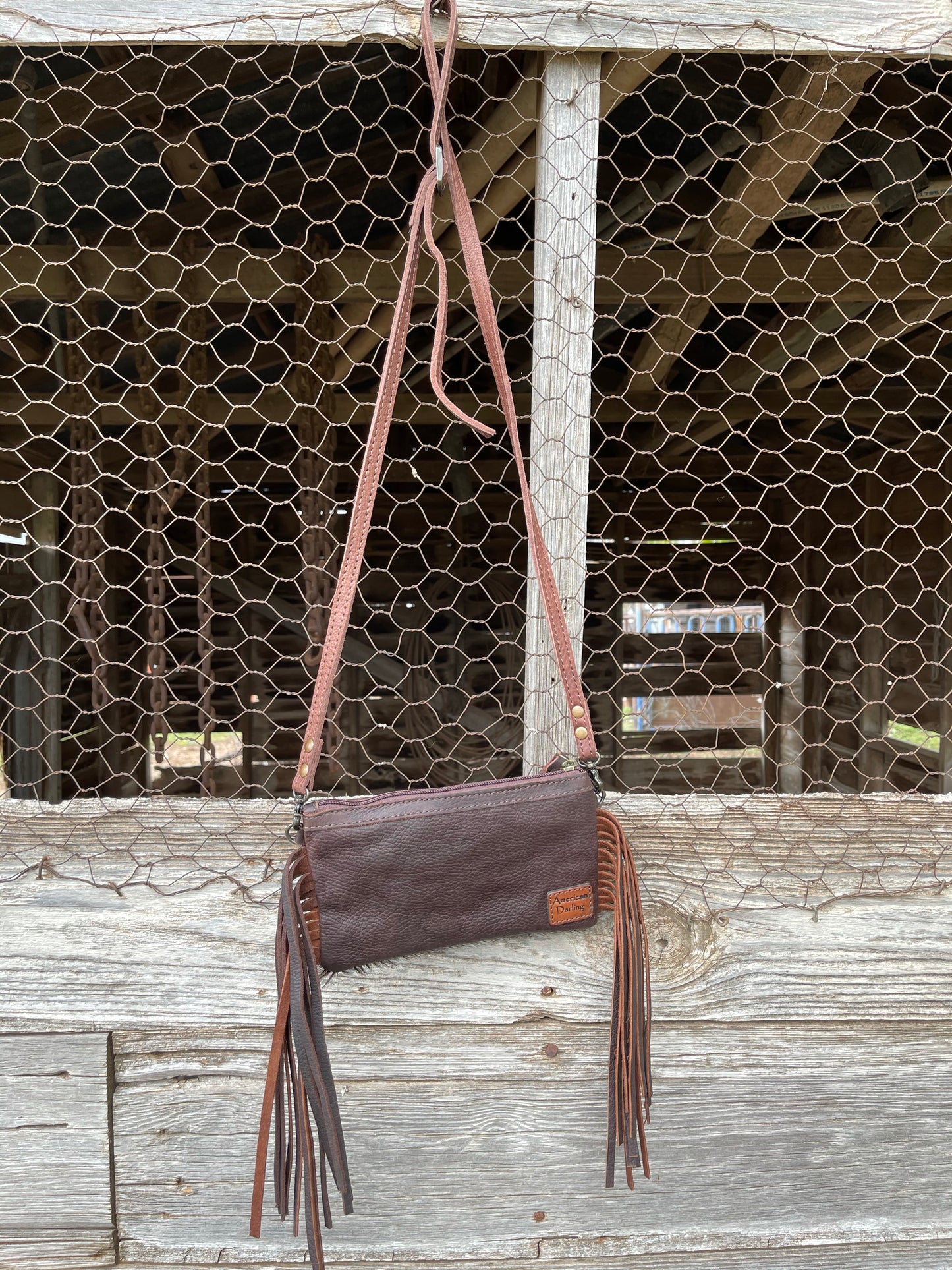 American Darling brown cowhide purse with fringe