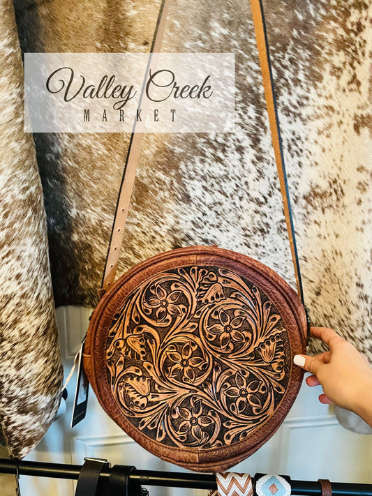Tooled Leather Canteen Handbag
