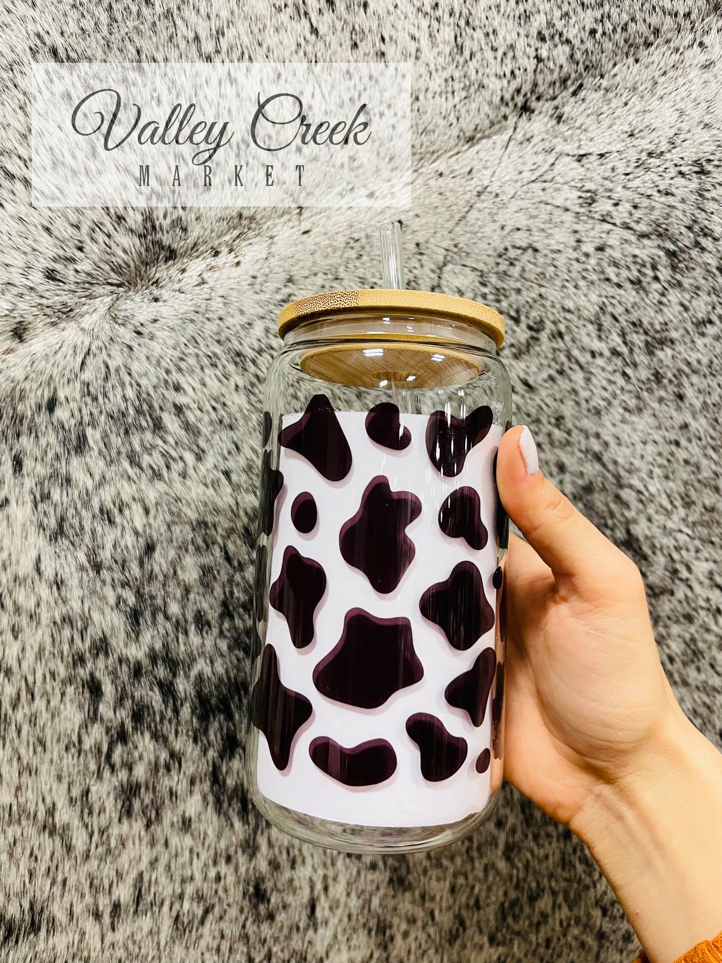 Cow Print Glass Cup
