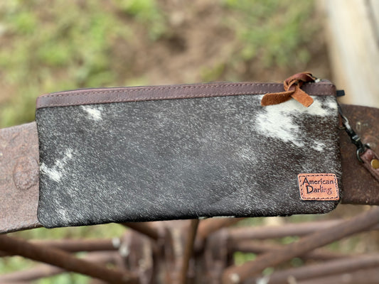 American Darling Black cowhide wristlet clutch